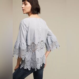 Anthropologie TYLHO Elodie Embroidered Lace Tunic Blouse Blue Size S